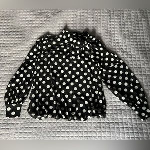 Embers Black and White Polka Dot Bow Tie Neck Blouse